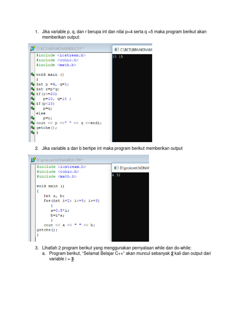 Program C++: Output Variabel dan Looping | PDF