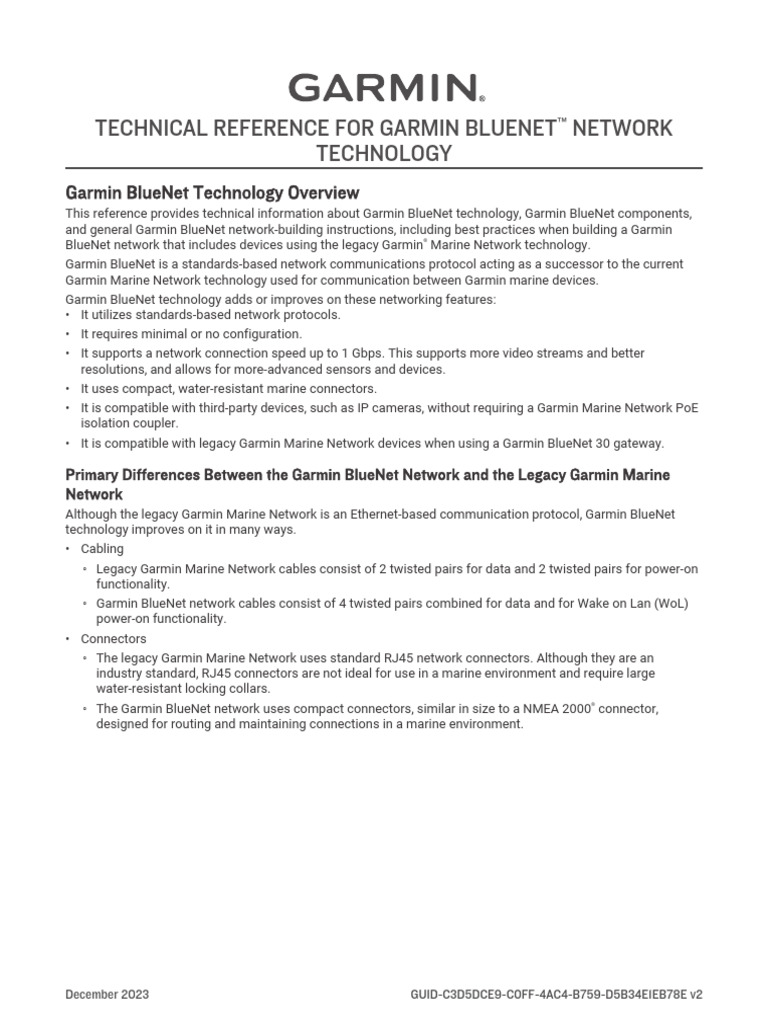 Technical Reference For Garmin BlueNet Technology EN-US | PDF | Network ...