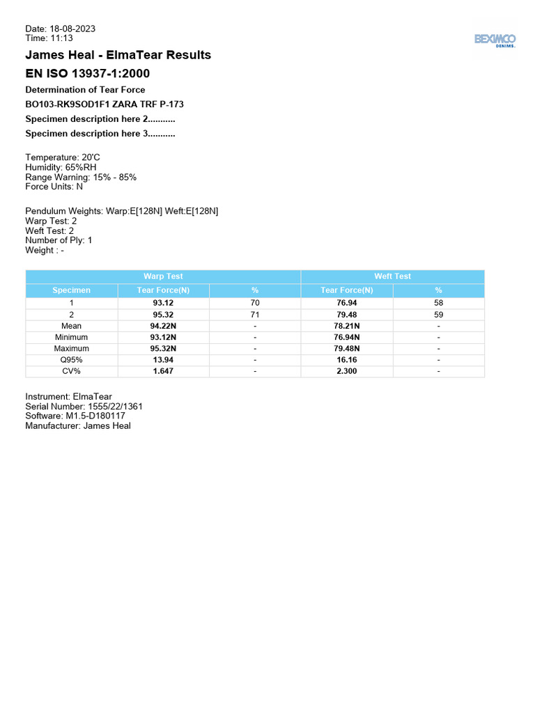ElmaTear Tear Force Test Results | PDF