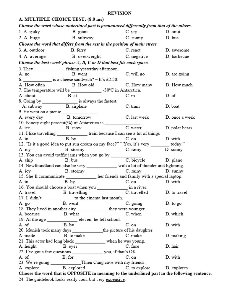 Multiple Choice English Test Revision | PDF