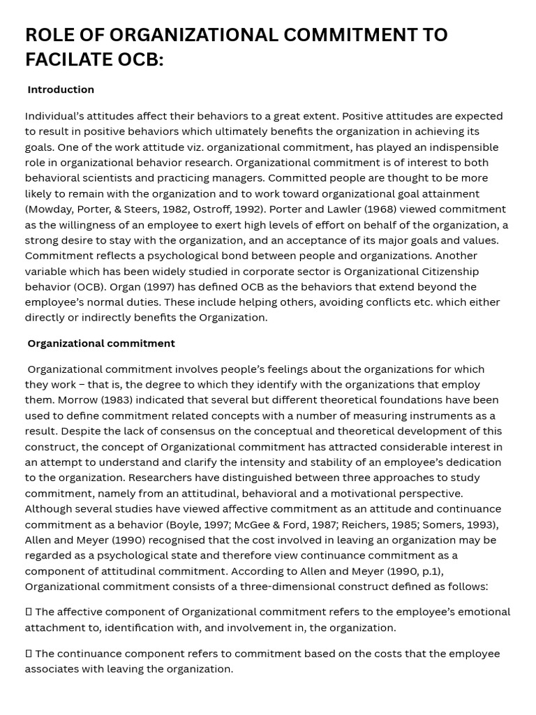 Role of Organizational Commitment To Facilate Ocb | PDF | Psychology ...
