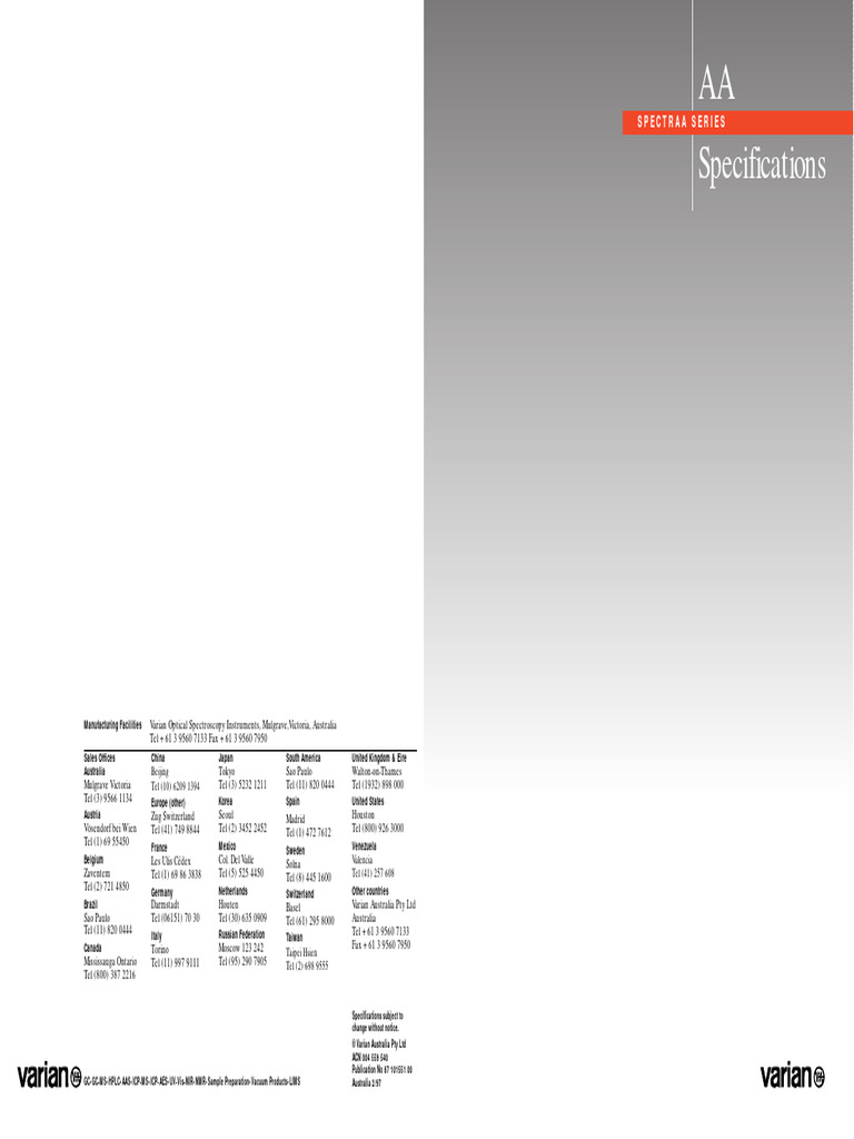 SPECTR AA спецификация | PDF | Atomic Absorption Spectroscopy | Optics