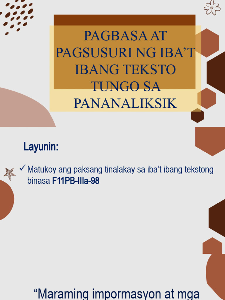 Leksyon Sa Tekstong Impormatib Rebyuwer | PDF