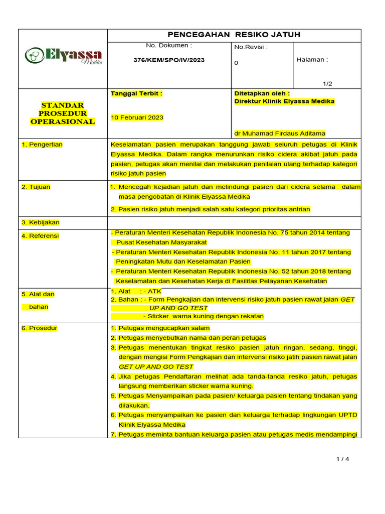 Sop Pencegahan Risiko Jatuh Rawat Jalan Rev Pdf