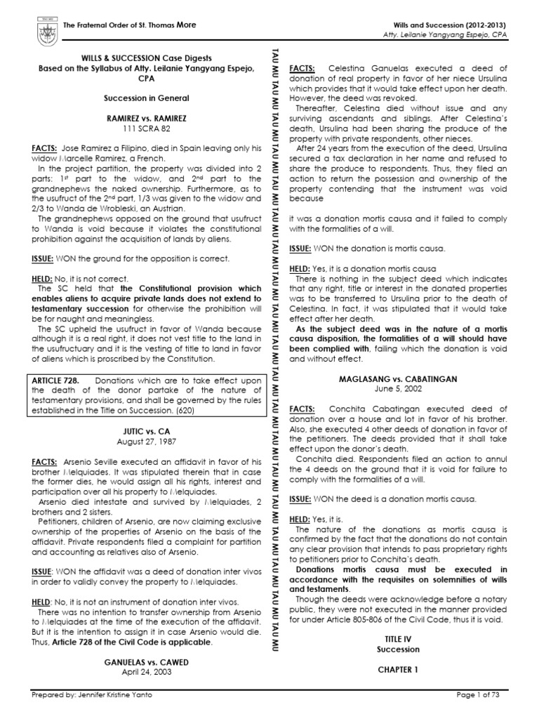 Succession Case Digests | PDF | Inheritance | Will And Testament