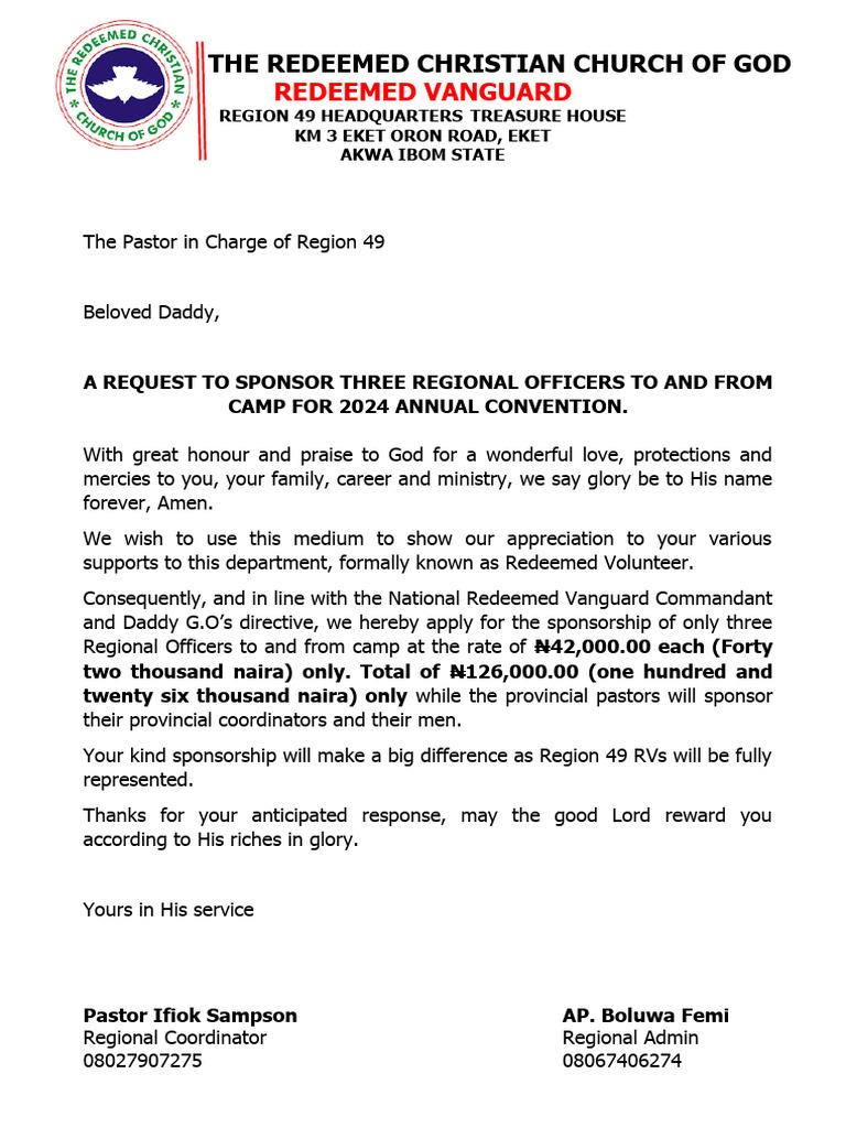Sponsorship Request for Regional Officers | PDF | Cooking, Food & Wine