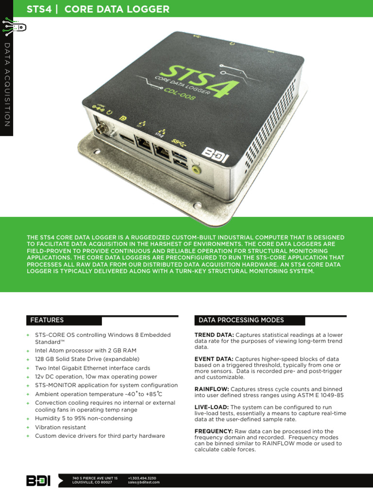 Rev B Datasheet Core Data Logger STS4 CDL | PDF | Usb | Solid State Drive