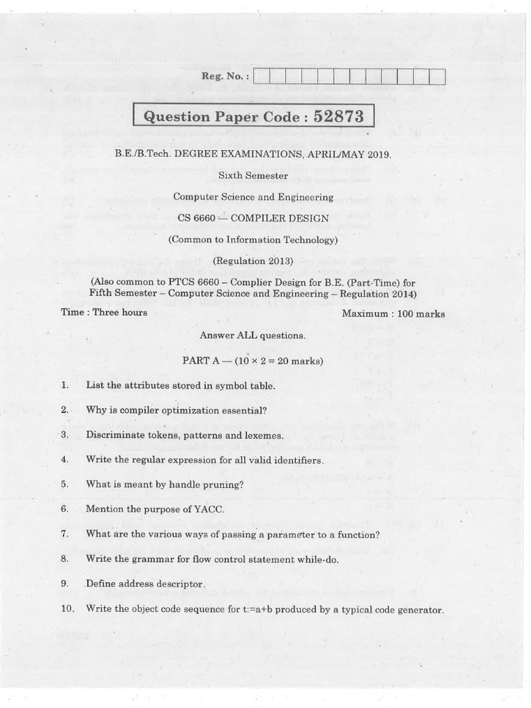 Am 2019 cs 6660 compiler design pdf