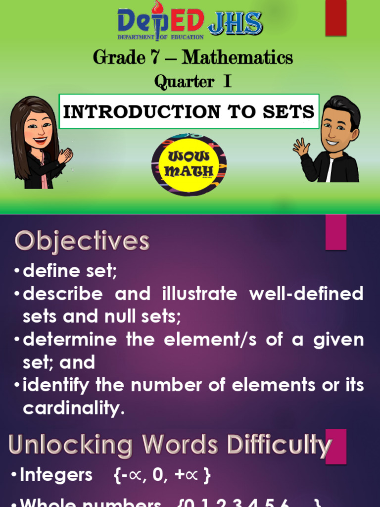 Math 7 - Introduction To Sets | PDF | Element (Mathematics) | Integer