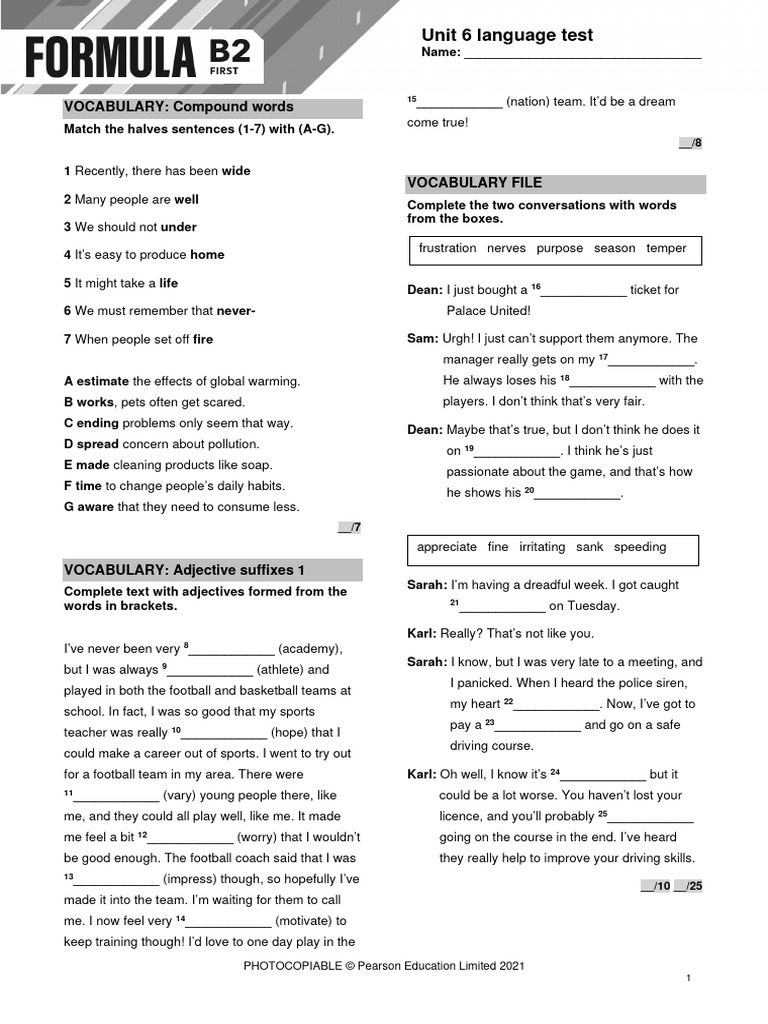 Formula B2 Unit 6 Test | Download Free PDF | Linguistics