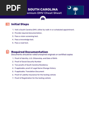 DMV Cheat Sheet South Carolina en Car Premium | PDF | Traffic 