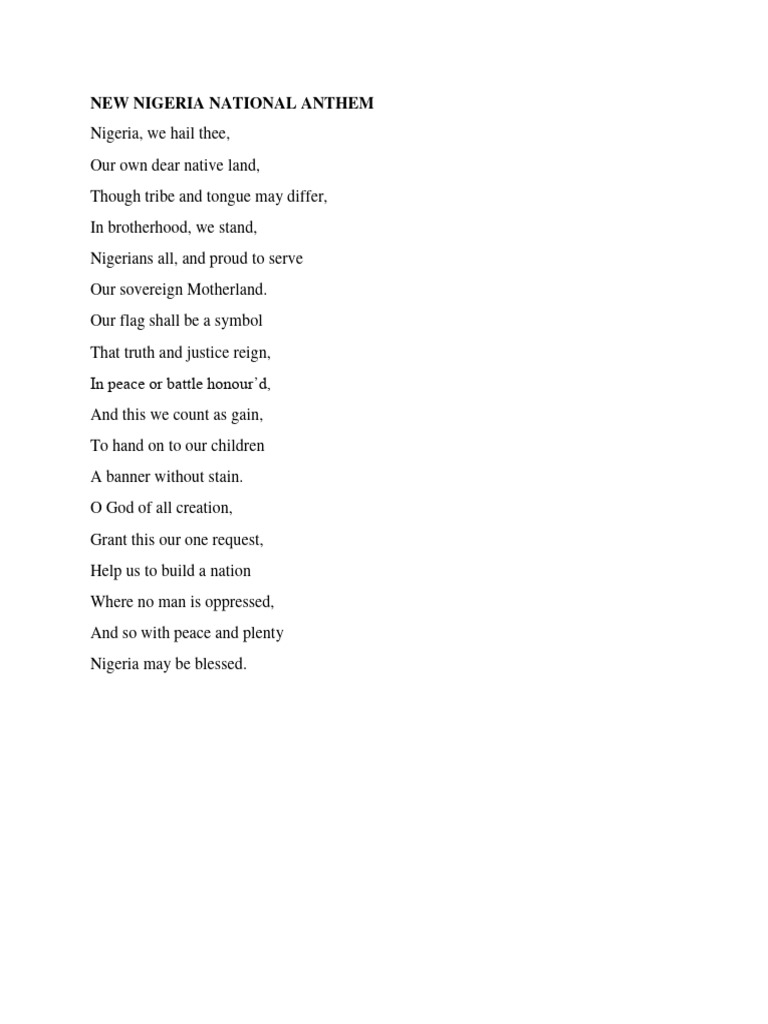 New Nigeria National Anthem Lyrics | PDF