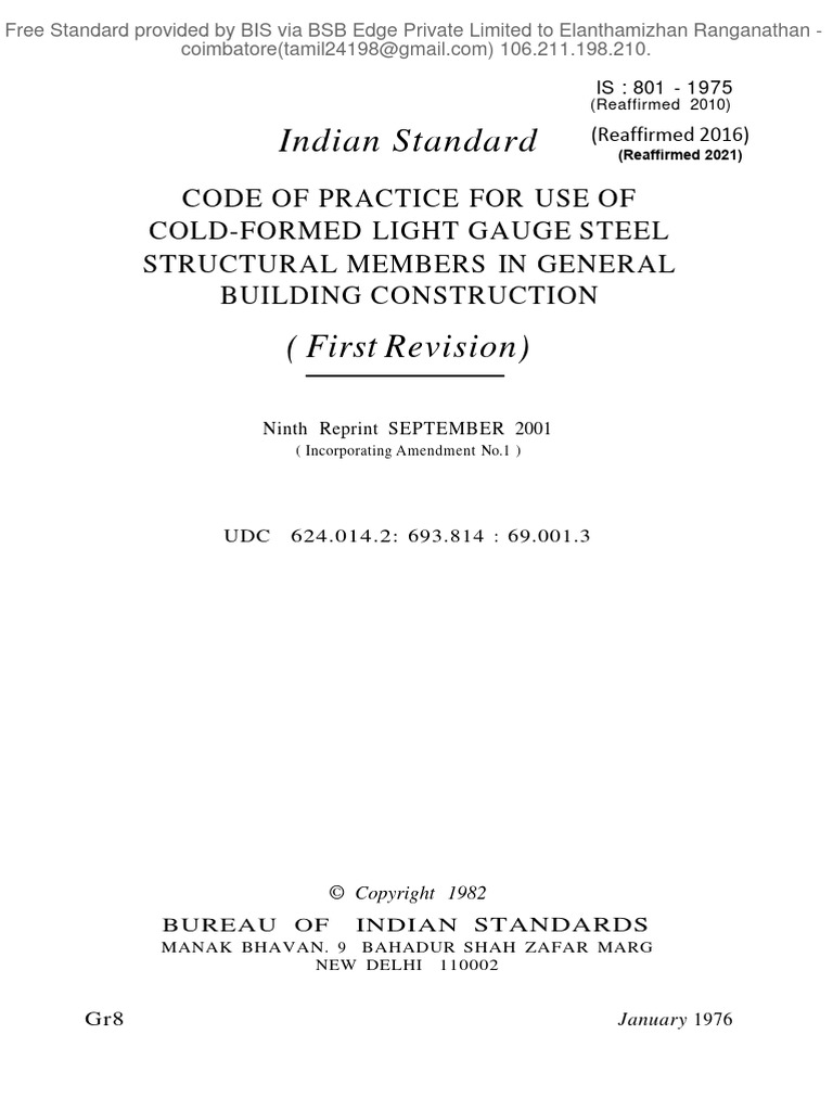 Is.801 2021 | PDF | Stress (Mechanics) | Bending