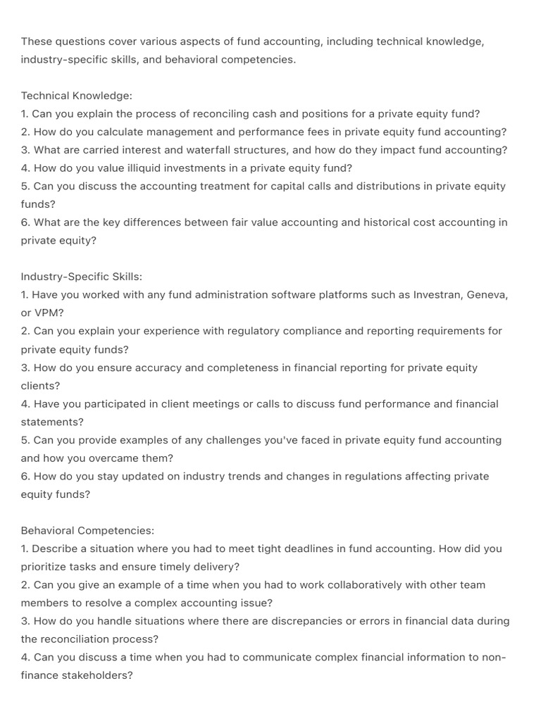 Private Equity Fund Accounting Interview Guide | PDF | Private Equity ...