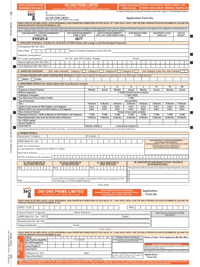 360 ONE NCD Application Form | PDF | Interest | Securities (Finance)