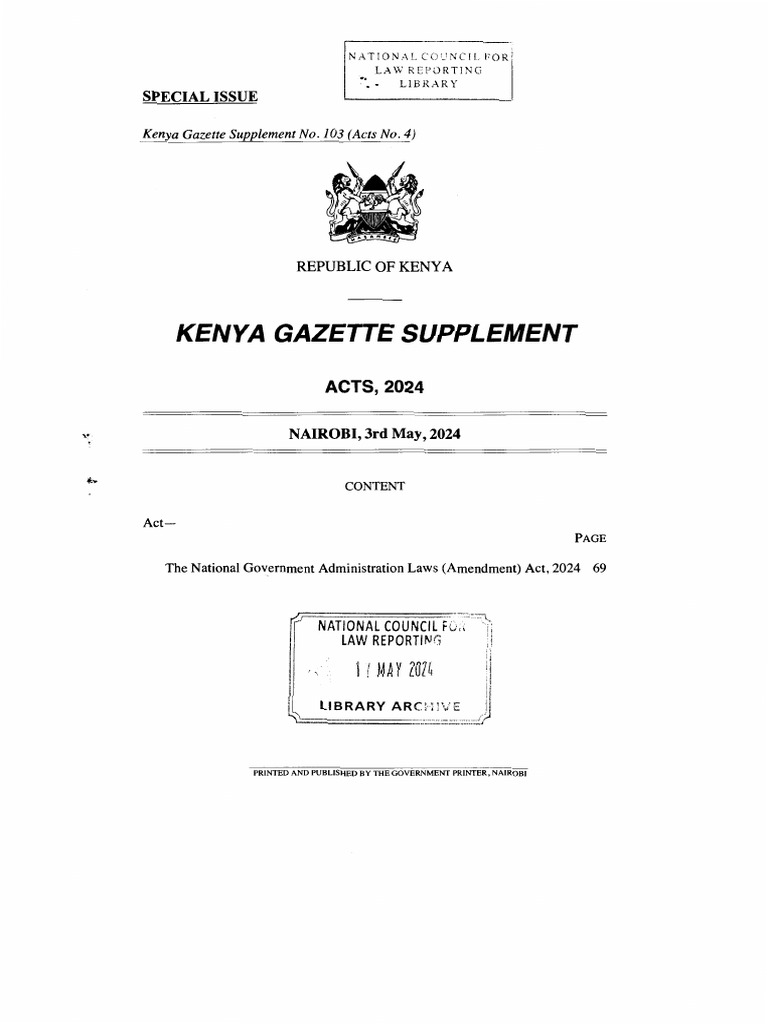 Ke Government Gazette Acts Supplement Dated 2024-05-03 No 4 | PDF ...