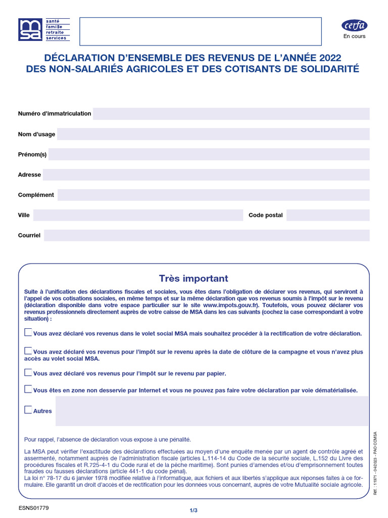 Déclaration des revenus 2022 MSA | PDF | Impôt sur le revenu | Impôts