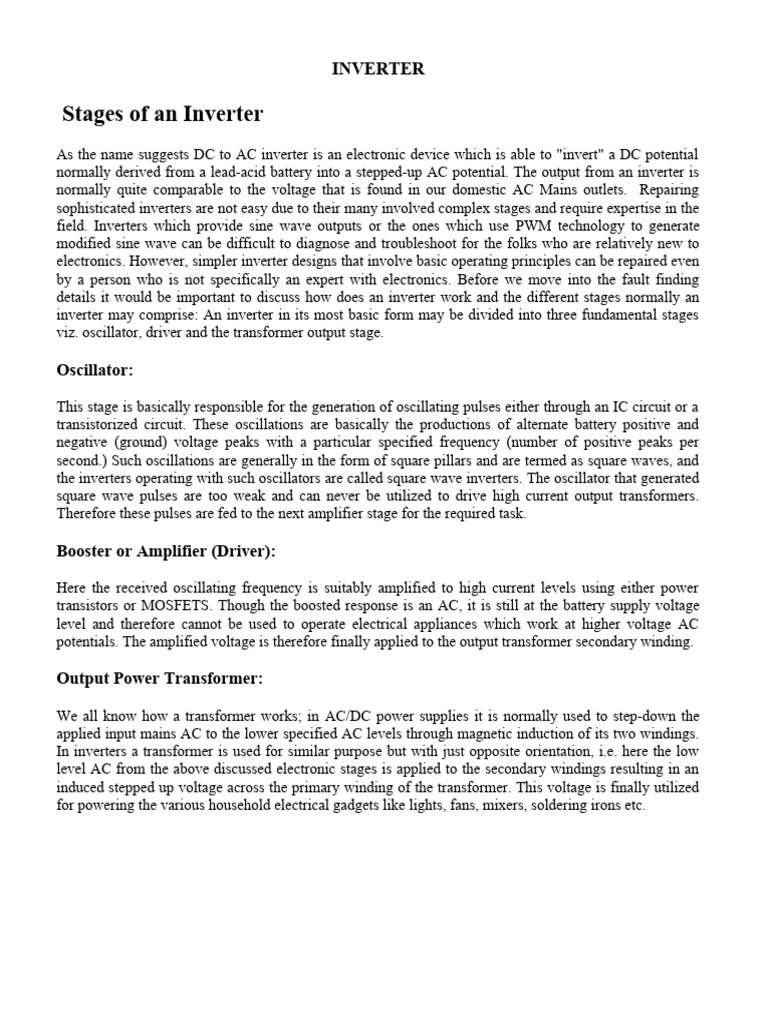 Class Note On INVERTER | PDF | Power Inverter | Transformer