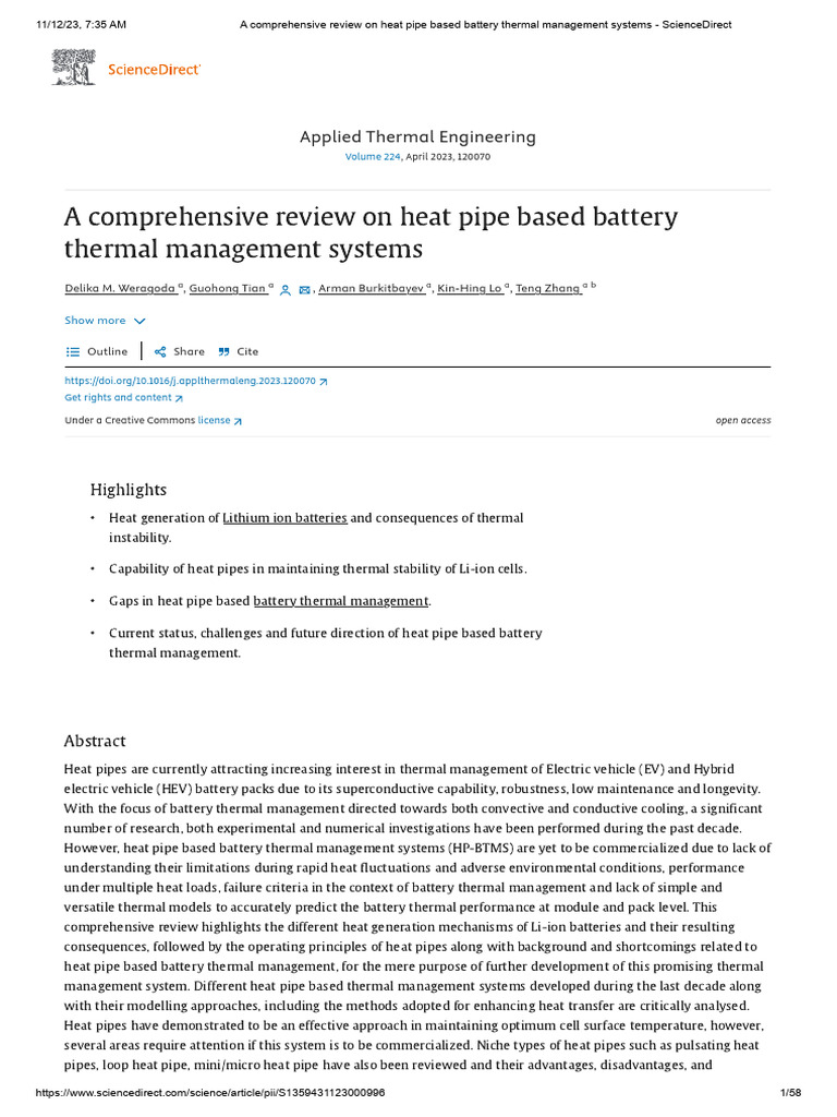 2023 Heat Pipe A Comprehensive Review On Heat Pipe Based Battery ...