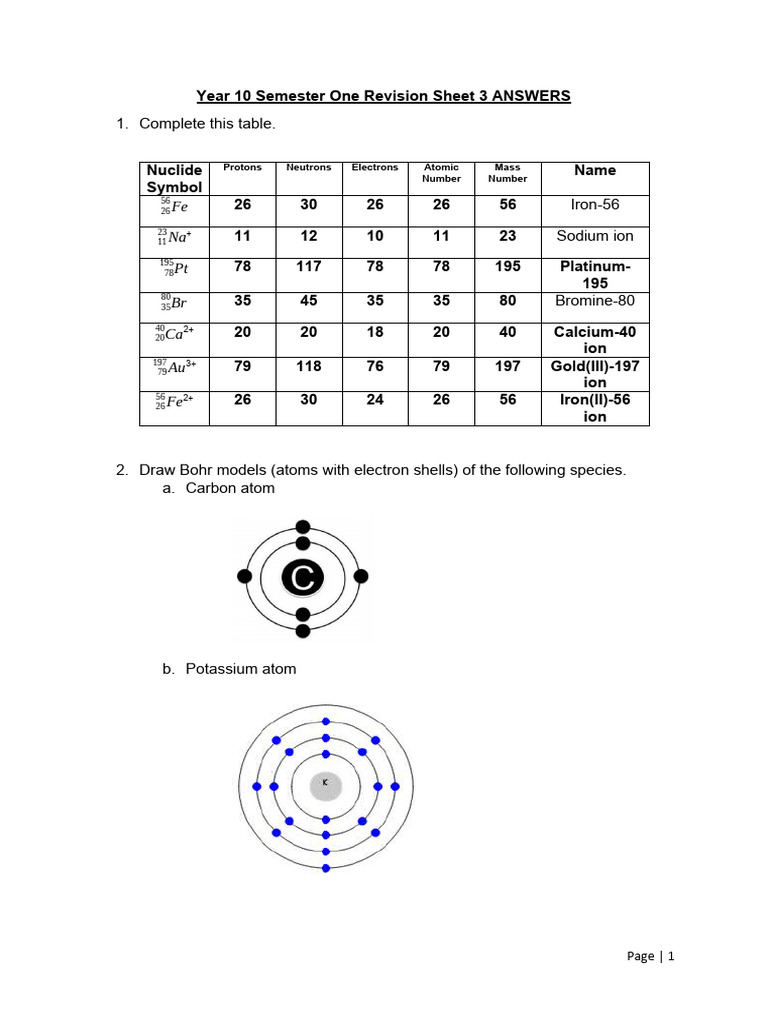 Year 10 Chemistry Revision Answers | PDF | Chemical Bond | Ion