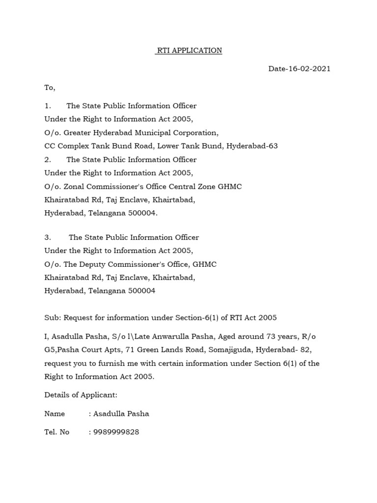 RTI Application for GHMC Information | PDF | Business | Law