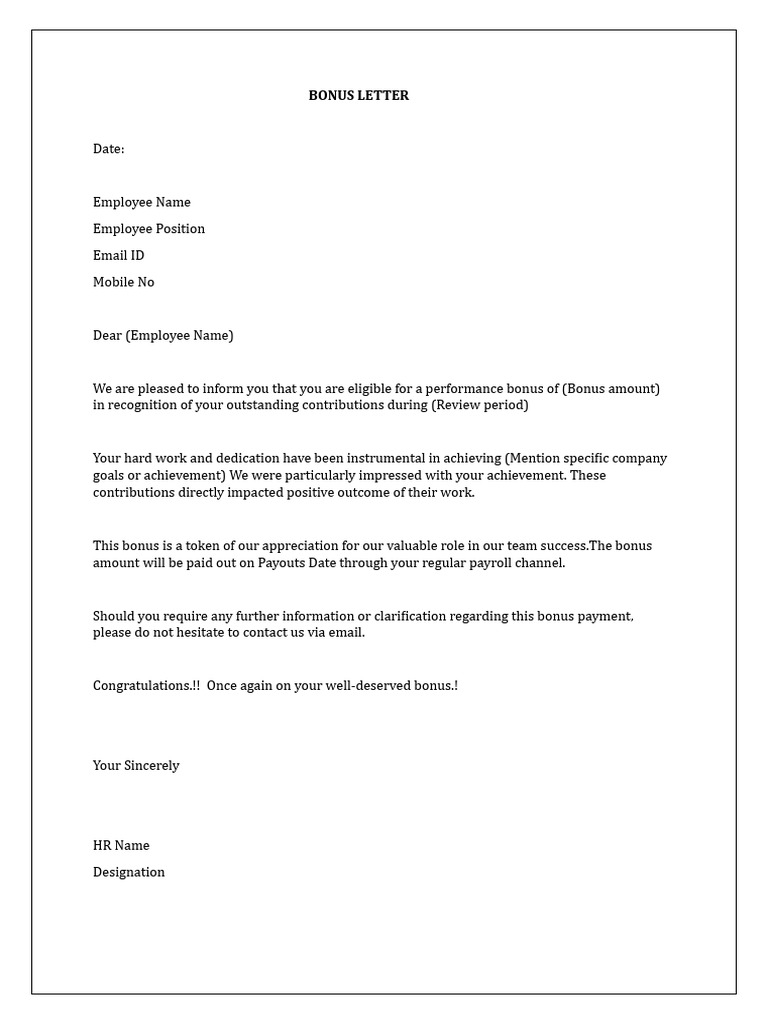 Performance Bonus Notification Letter | PDF