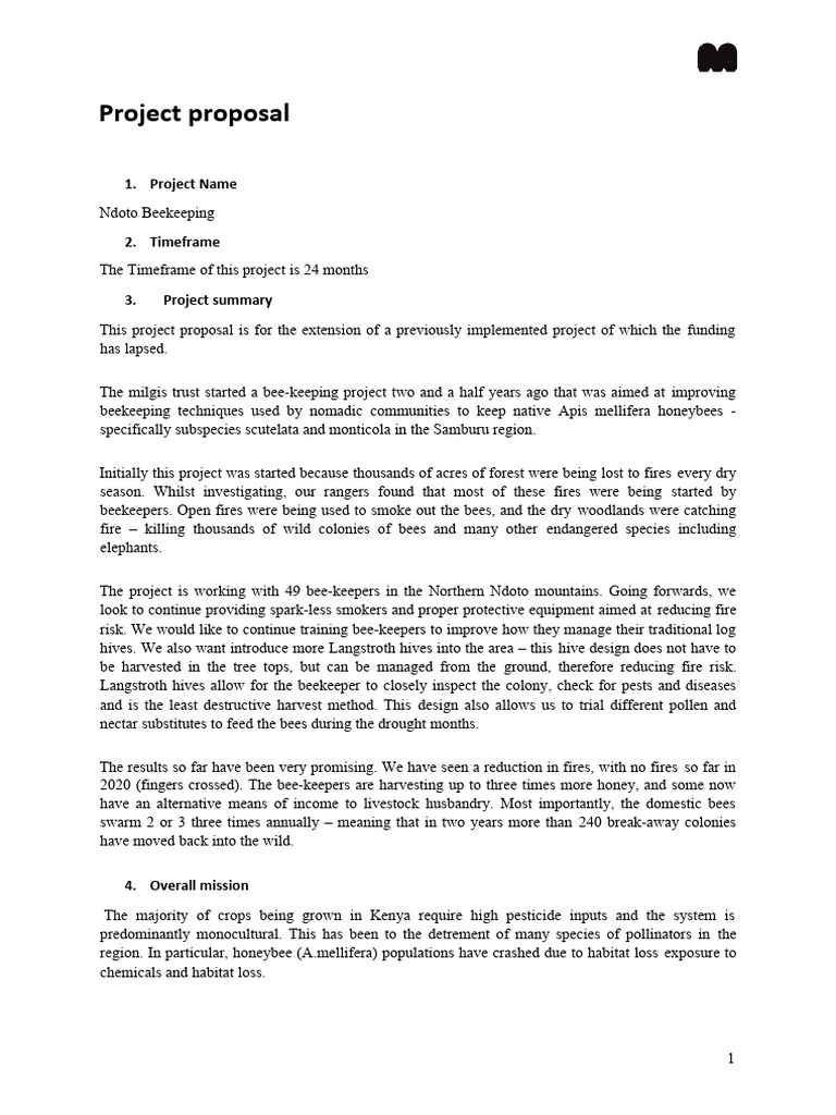 Ndoto Beekeeping Project Proposal | PDF | Beekeeping | Honey Bee