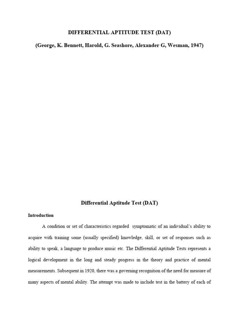 Overview of Differential Aptitude Test | PDF | Reason | Abstraction