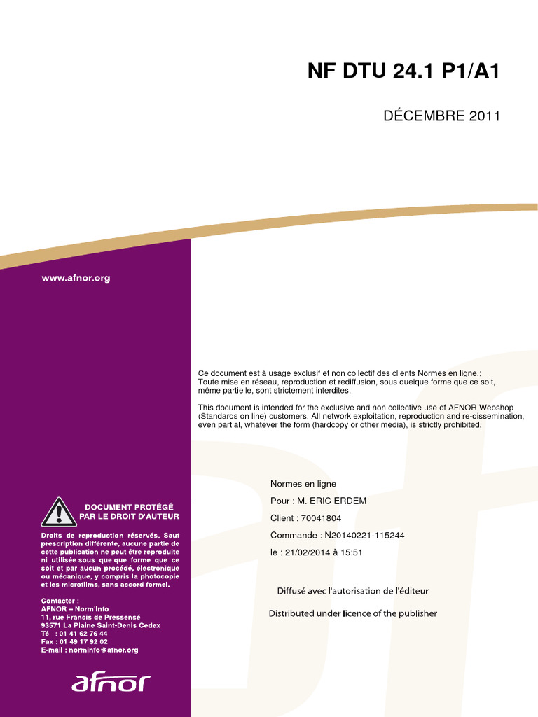 Amendement NF DTU 24.1 P1/A1 2011 | PDF | Code de la construction et de ...