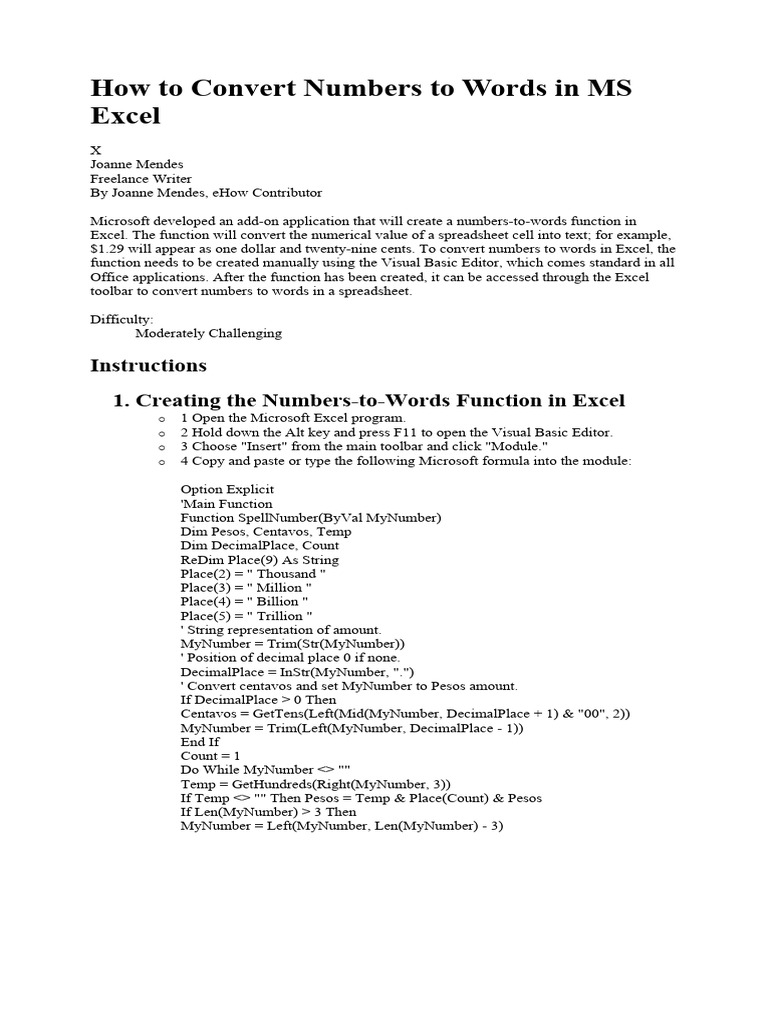 How to convert numbers to words pdf microsoft excel spreadsheet