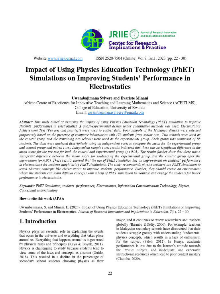 PhET Simulations Enhance Electrostatics Learning | PDF | Simulation ...