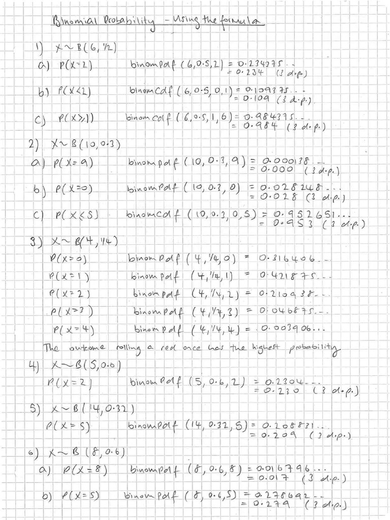 7a binomial probability using the formula answers pdf