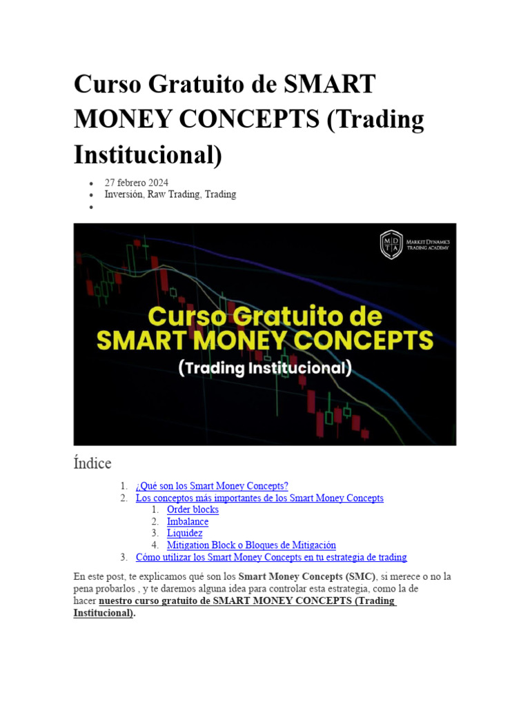 Curso Gratuito de SMART MONEY CONCEPTS | PDF | Comerciante (Finanzas ...