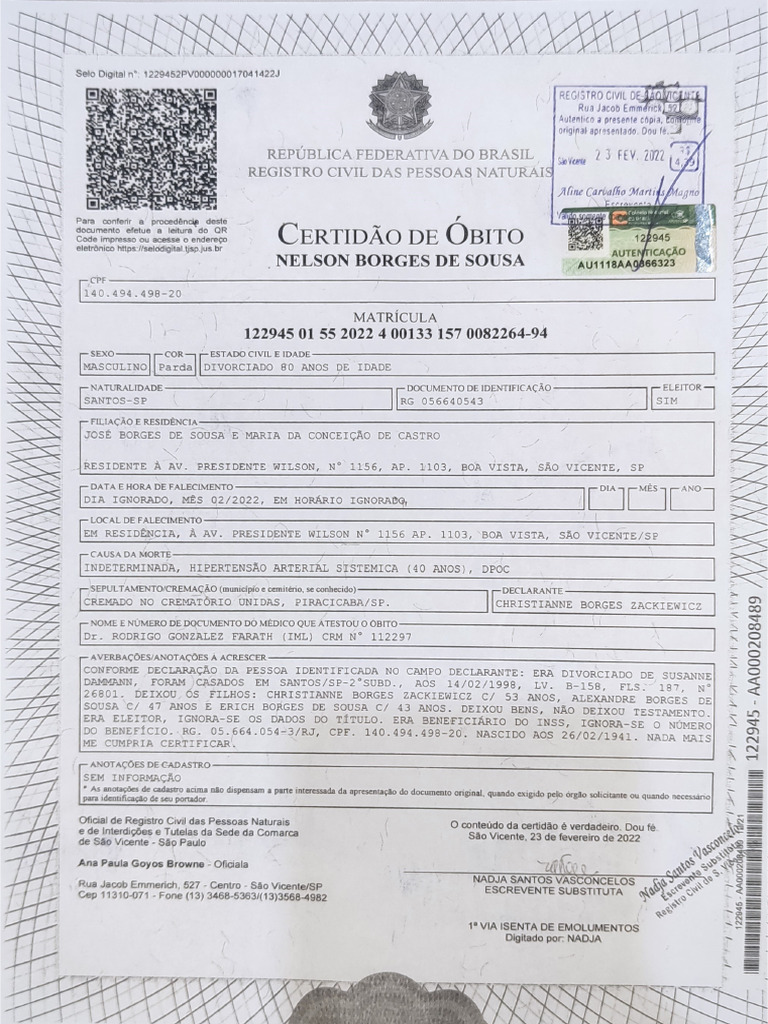 Certidão De óbito Pdf