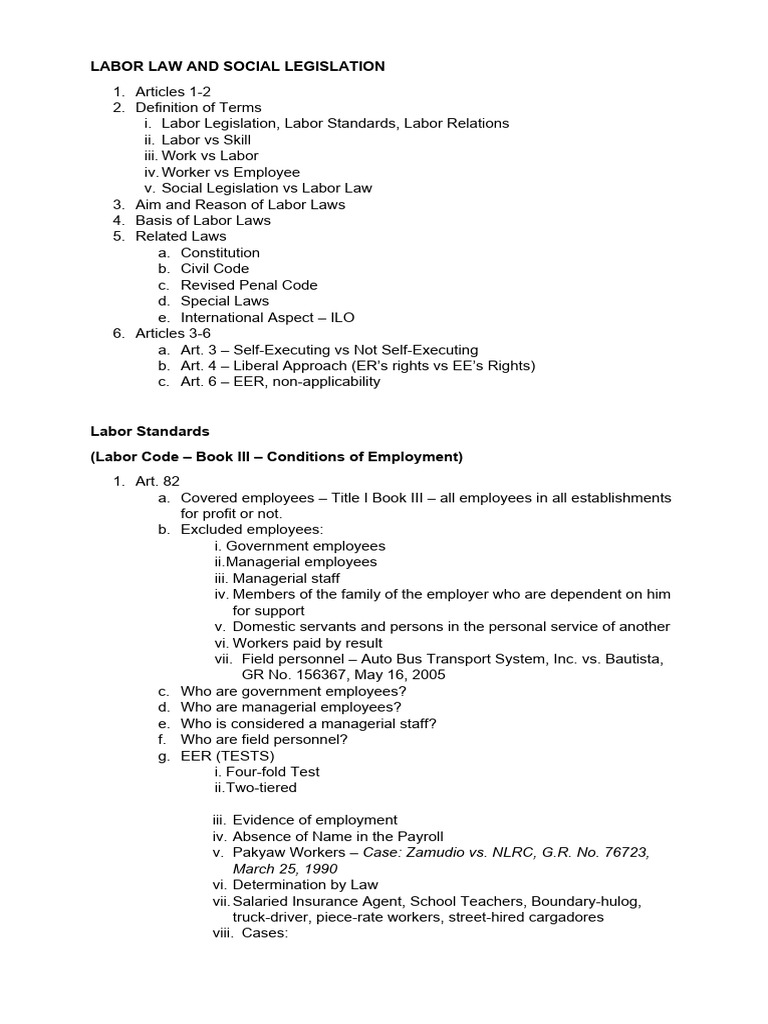 Labor Law and Social Legislation Overview | PDF | Employment | Labour Law