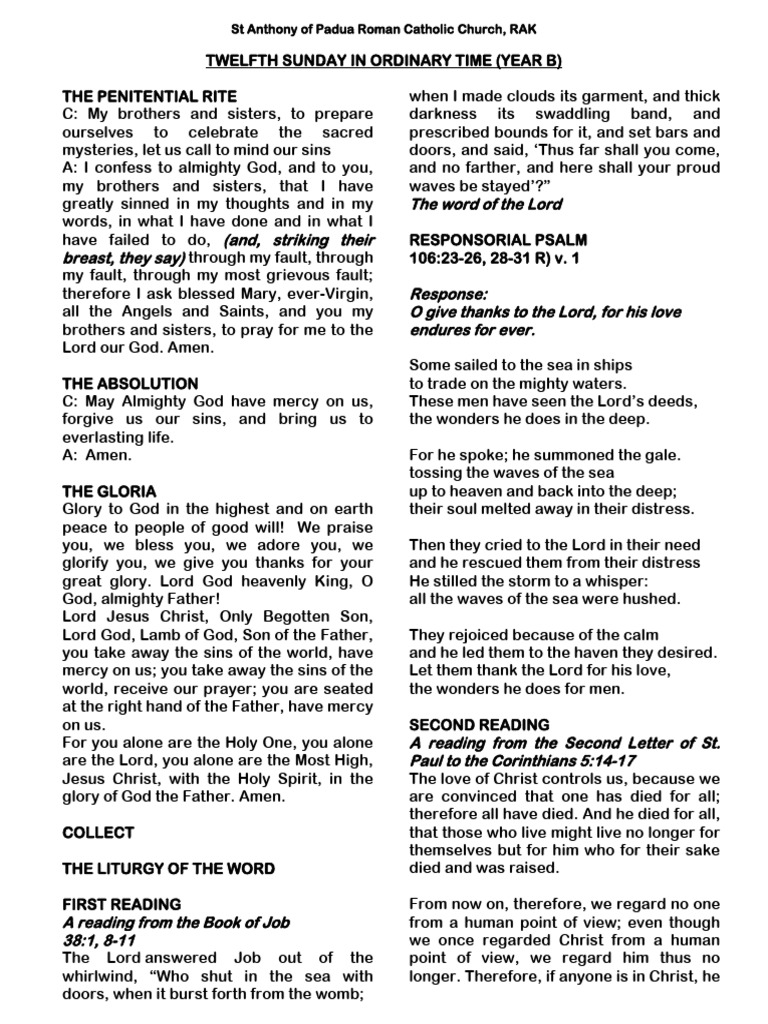 St. Anthony Church Mass: 12th Sunday B | PDF | God The Father | Jesus