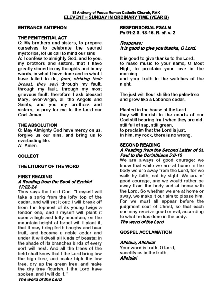 11TH Sunday in Ordinary Time (Year B) | PDF | Jesus | Religious Belief ...