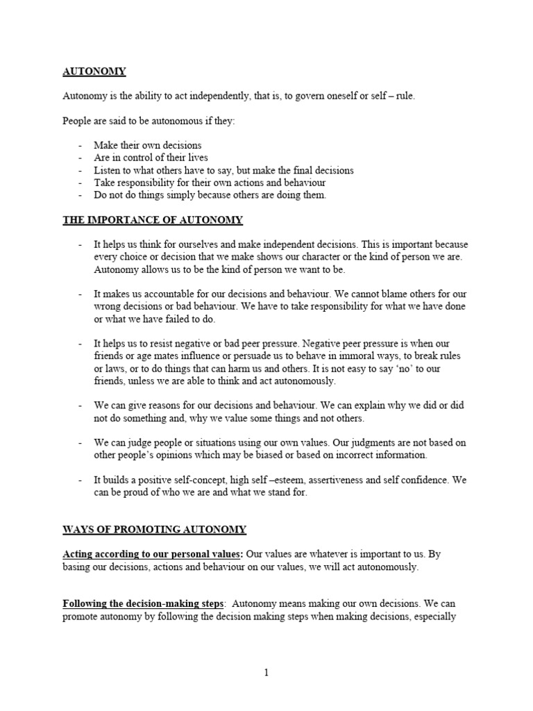 AUTONOMY Dot | PDF | Autonomy | Decision Making