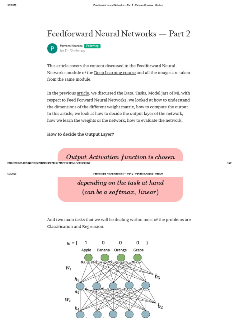 Feedforward Neural Networks - Part 2 - Parveen Khurana - Medium | PDF ...