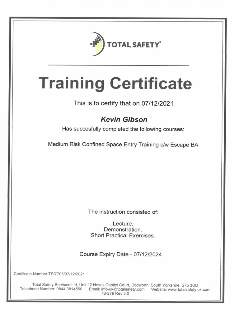 Kevin gibson medium risk confined space entry training c w escape ba