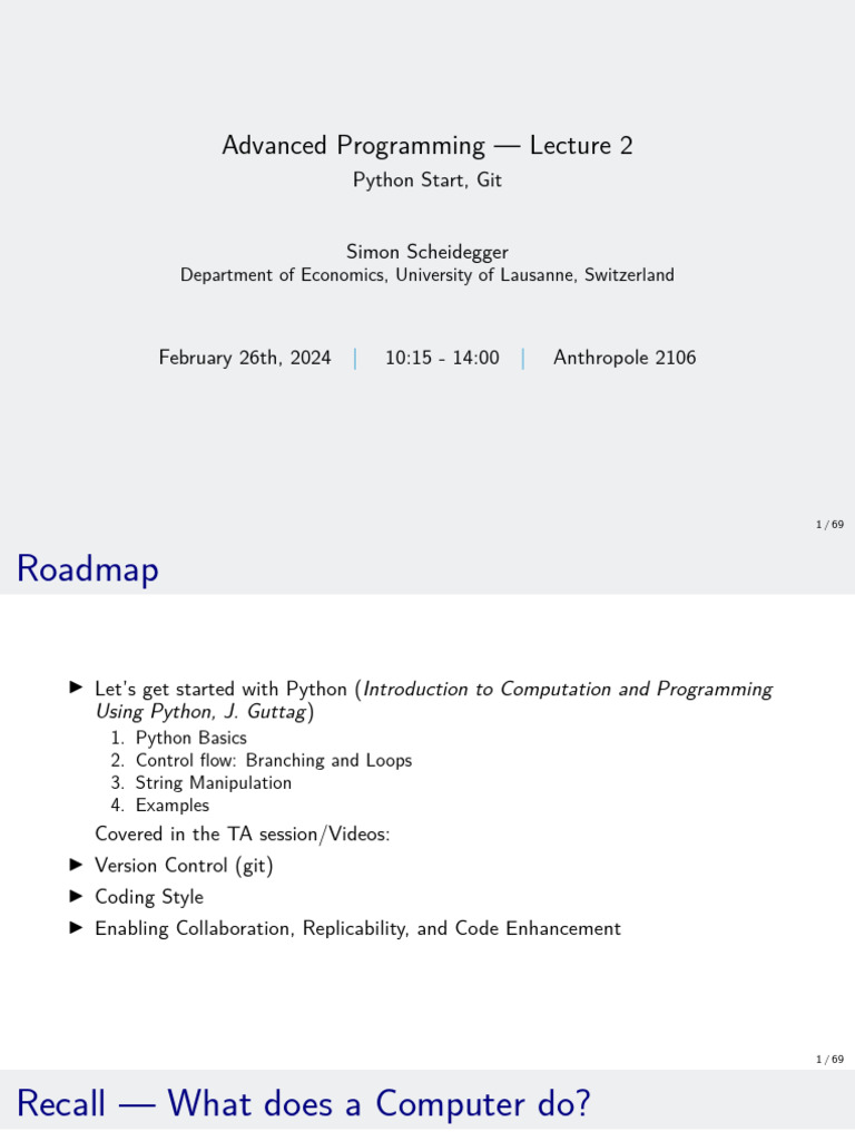Advanced Programming 2024 Lecture 2a | PDF | Computer Program | Programming