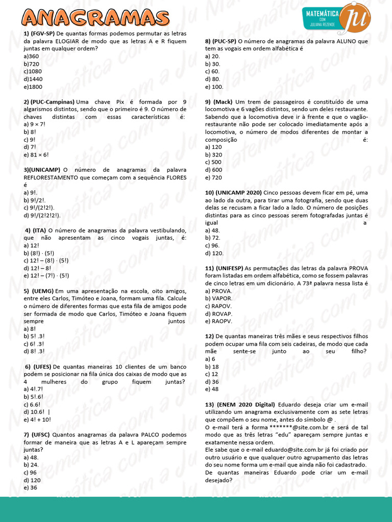 Anagramas: Exercícios e Atividades | PDF
