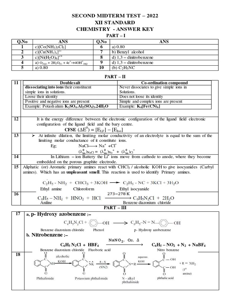 SECOND MIDTERM TEST Key | PDF | Coordination Complex | Ligand