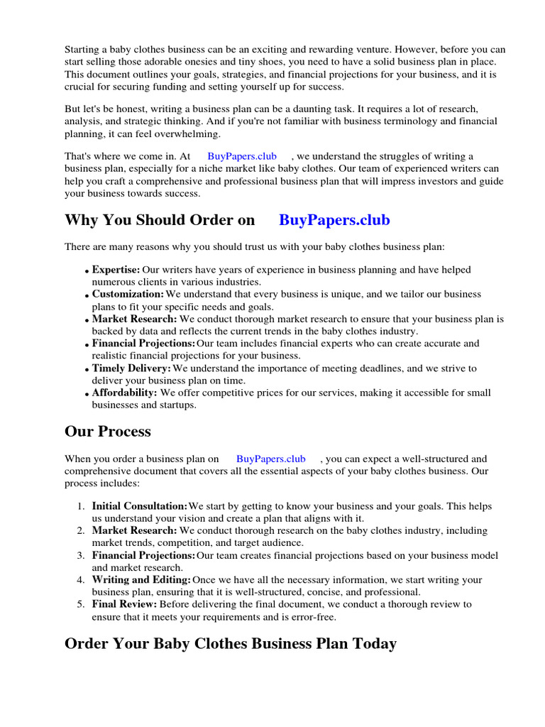 Baby Clothes Business Plan PDF Online Shopping Retail