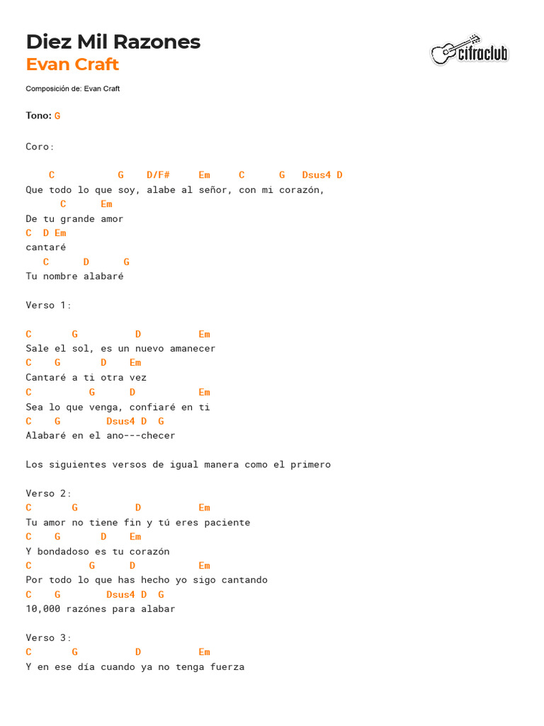 Diez Mil Razones: Letra y Acordes | PDF