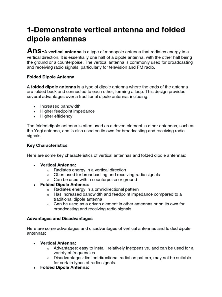 Vertical and Folded Dipole Antennas Explained | PDF | Antenna (Radio ...