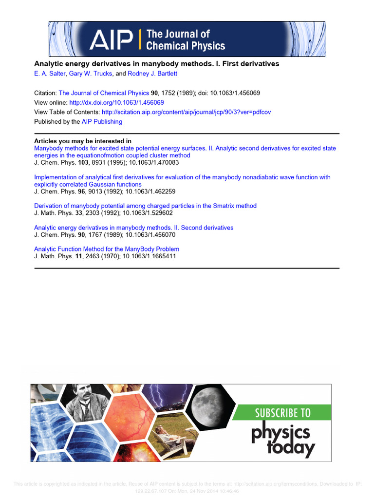 Analytic Energy Derivatives in Manybody Methods. I. First Derivatives ...