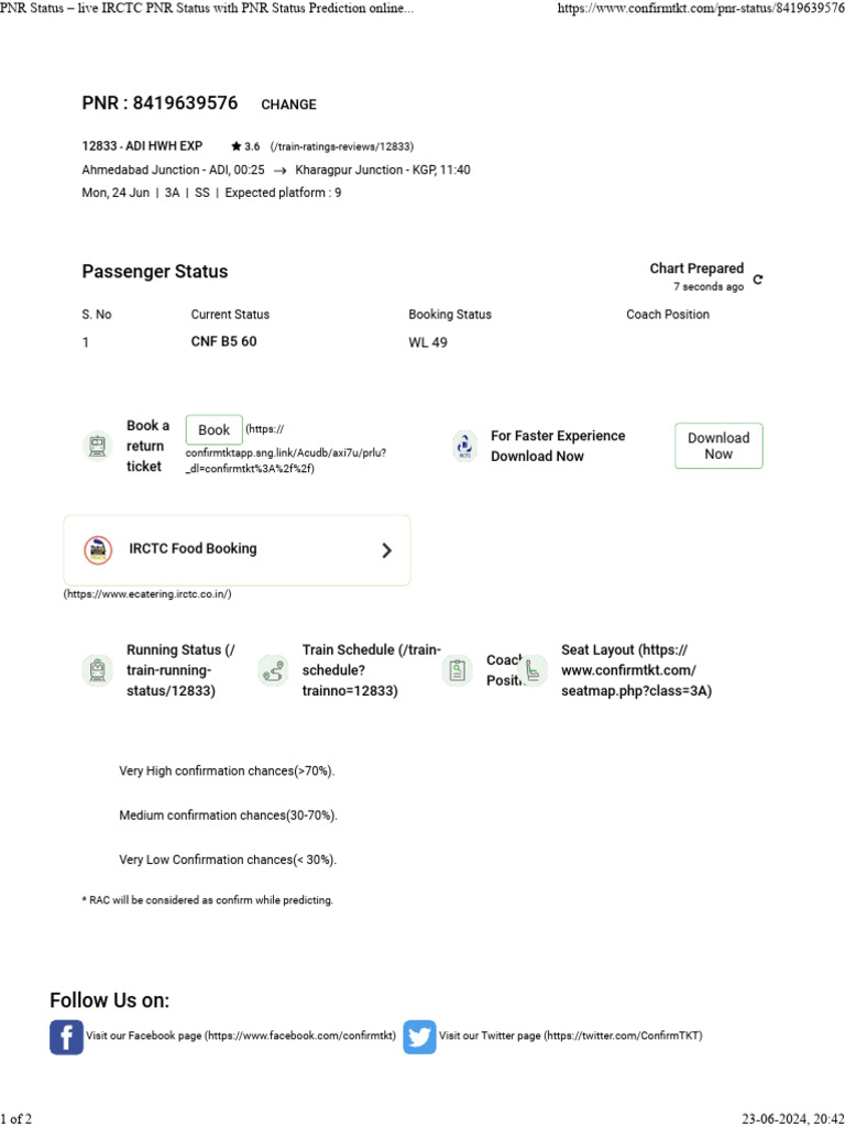 Pnr status live irctc pnr status with pnr status prediction online at