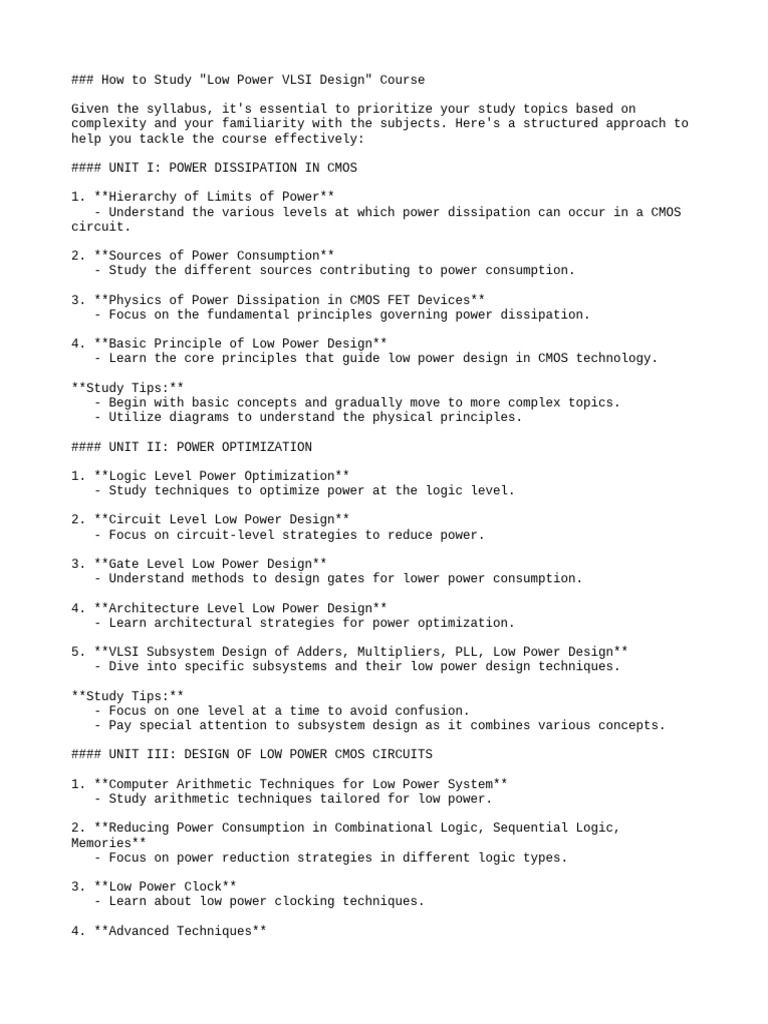 Study Guide for Low Power VLSI Design | PDF | Cmos | Logic Synthesis