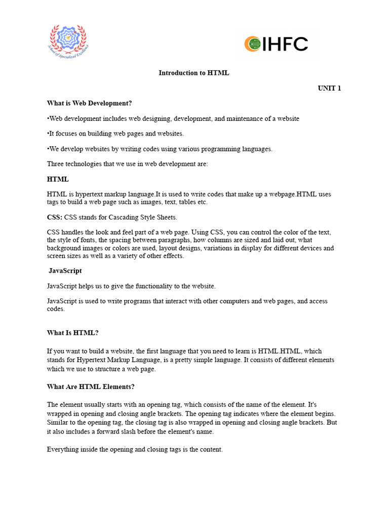 HTML Basics Grade X Handout | PDF | Html Element | Html